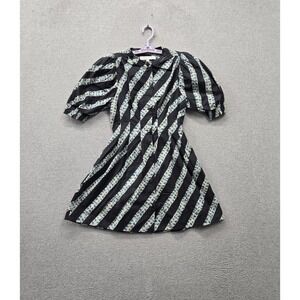 Hunter Bell Women Dress 0 Black Striped Tie Dye Jamie Mini Shirt Pleated READ